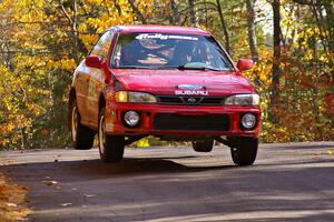 Matt Marker / Ben Slocum catch a little air on Brockway 1, SS13, in their Subaru Impreza.