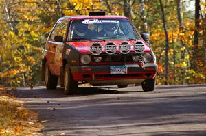 John Kimmes / Paul Peters take it easy at the midpoint jump on Briockway 1, SS13, in their VW GTI.