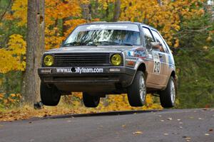 Josh Wimpey / Jeremy Wimpey get nice air at the midpoint jump on Brockway 2, SS14, in their VW GTI.