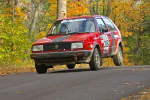 Mychal Summers / Ryan DesLaurier catch a little air in their VW Golf at the midpoint jump on Brockway 2, SS14.