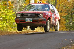 Daryn Chernick / Heidi Nunnemacher catch a bit of air at the midpoint jump on Brockway 2, SS14, in their VW GTI.