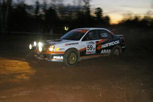 Pat Moro / Mike Rossey drift their Subaru WRX through the spectator corner on SS17, Gratiot Lake 2.