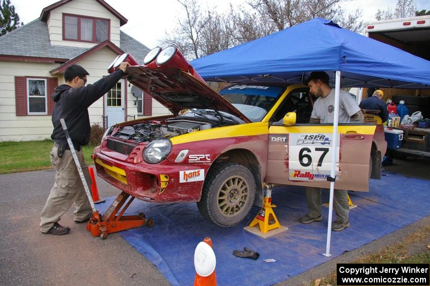 The Bryan Pepp / Jerry Stang Subaru WRX gets work done at the first Kenton service.