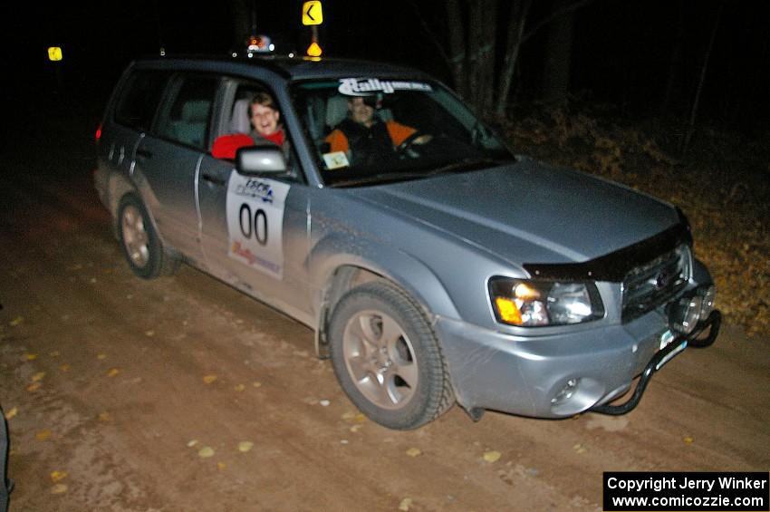 J.B. Lewis / Brenda Lewis Subaru Forester as '00' at the finish of SS5.