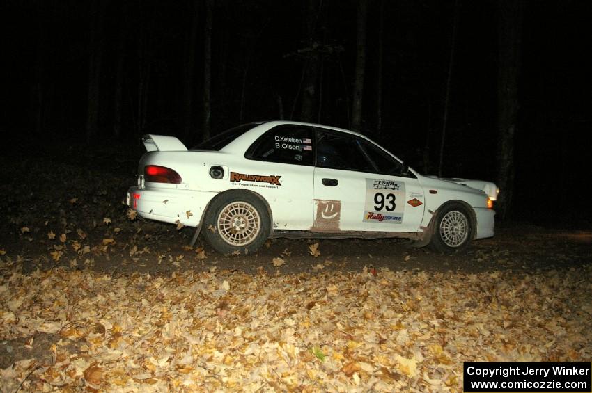 Bob Olson / Conrad Ketelsen blast their Subaru 2.5 RS to the finish of SS5 after moving up many positions toward the front.