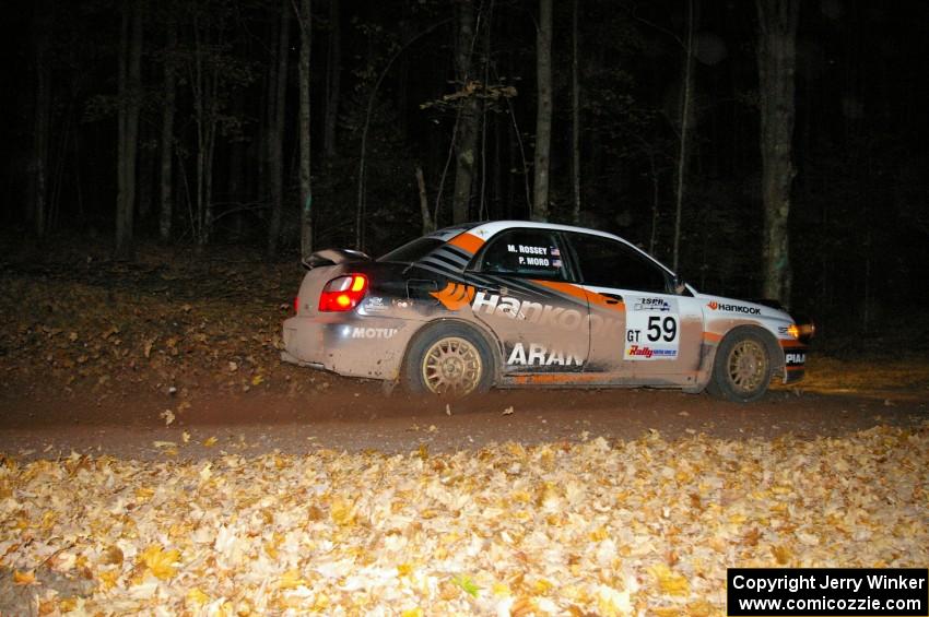 Pat Moro / Mike Rossey blast down a straight in their Subaru WRX near the finish of SS5.