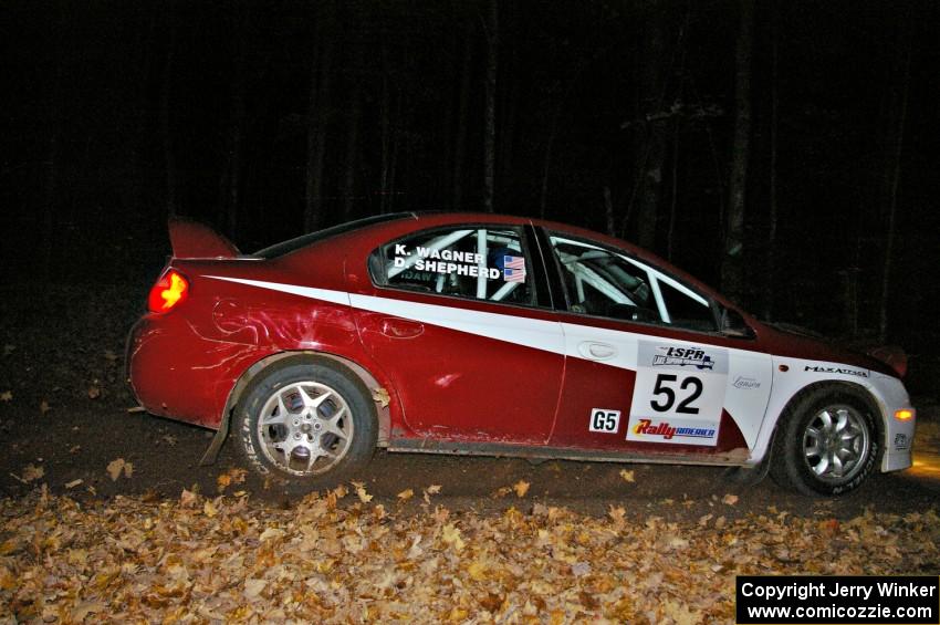 Doug Shepherd / Karen Wagner blasts down a straight near the finish of SS5 in their Dodge SRT-4.