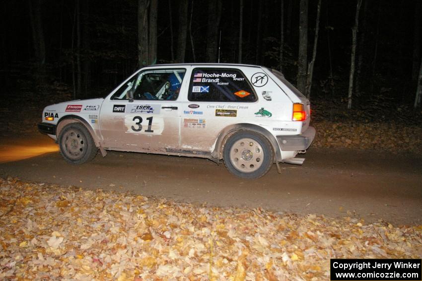 Michel Hoche-Mong / Jimmy Brandt at speed down a fast straight near the finish of SS5 in their VW GTI.