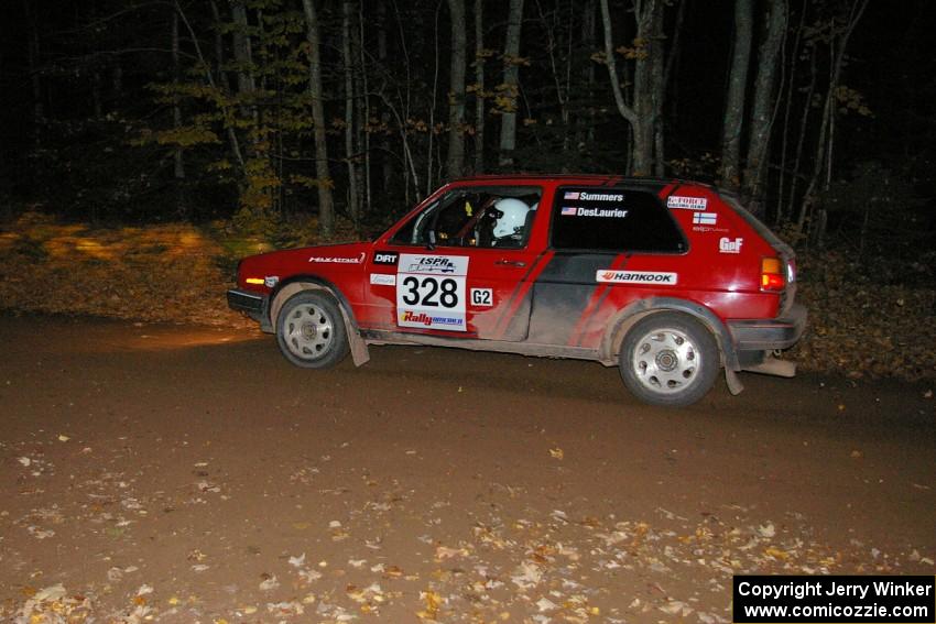 Mychal Summers / Ryan DesLaurier at speed in their VW Golf near the flying finish of SS5.