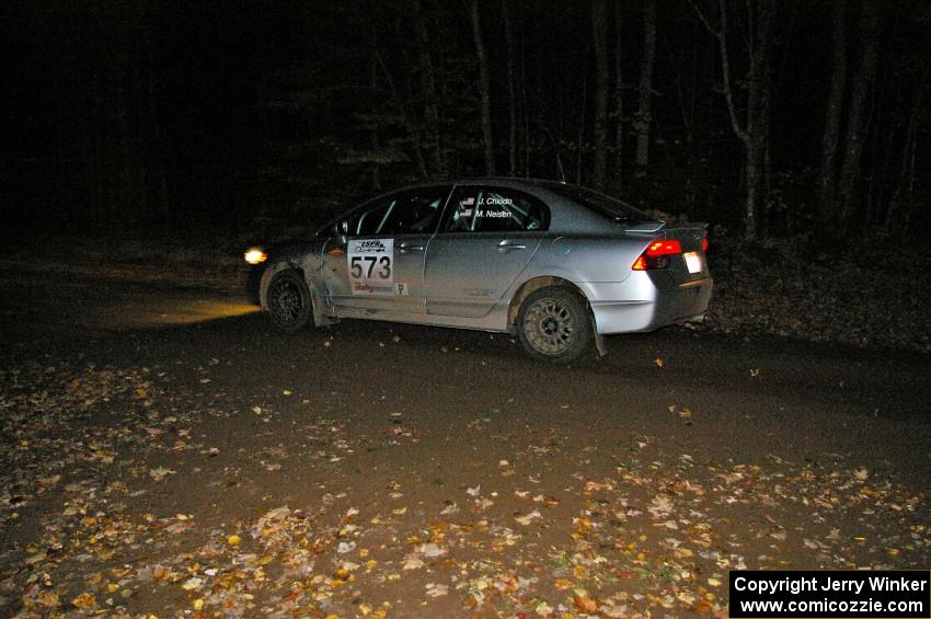 Justin Chiodo / Mike Neisen close in on the finish of SS7 in their Honda Civic.