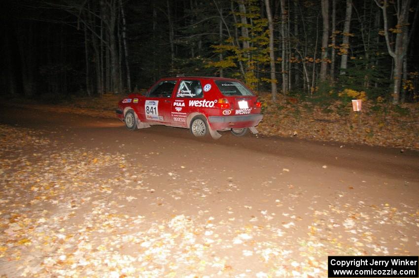 Daryn Chernick / Heidi Nunnemacher at speed near the flying finish of SS5 in their VW GTI.