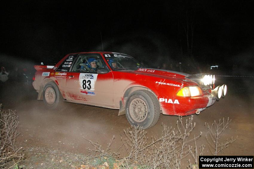 The Mark Utecht / Rob Bohn Ford Mustang prepares for a 90-right on SS7.