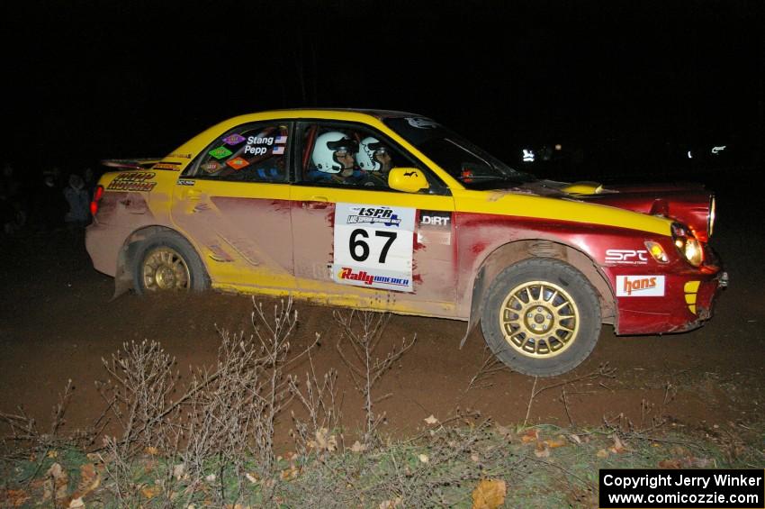 Bryan Pepp / Jerry Stang set up their Subaru WRX for a 90-right at the spectator point on SS7.