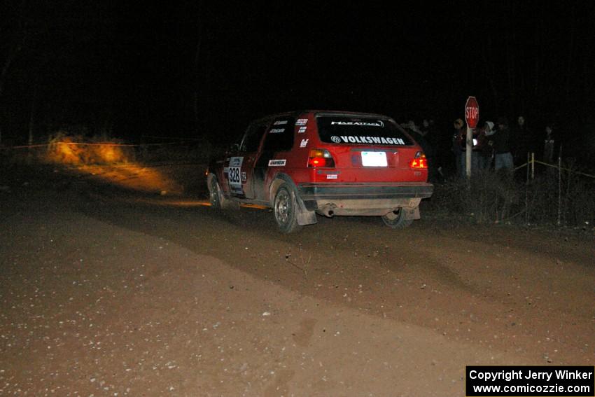 Mychal Summers / Ryan DesLaurier drift their VW Golf through the 90-right spectator point on SS7.