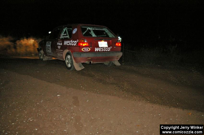 Daryn Chernick / Heidi Nunnemacher drift the back-end out at SS7 in their VW GTI.