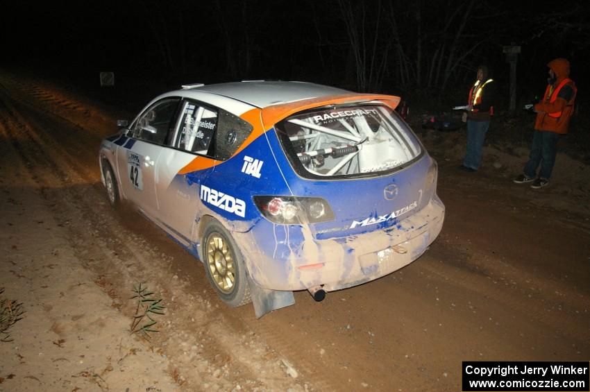 Eric Burmeister / Dave Shindle leave the start of SS9, Menge Creek, in their Mazda Speed 3.