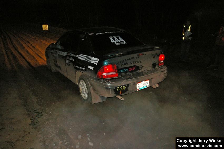 The Chris Greenhouse / Don DeRose Plymouth Neon speeds away from the start of SS9, Menge Creek.