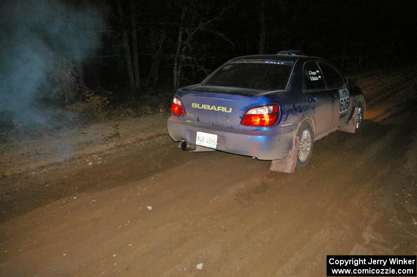 Slawomir Balda / Janusz Topor hit the accelerator at the start of SS9, Menge Creek, in their Subaru WRX.