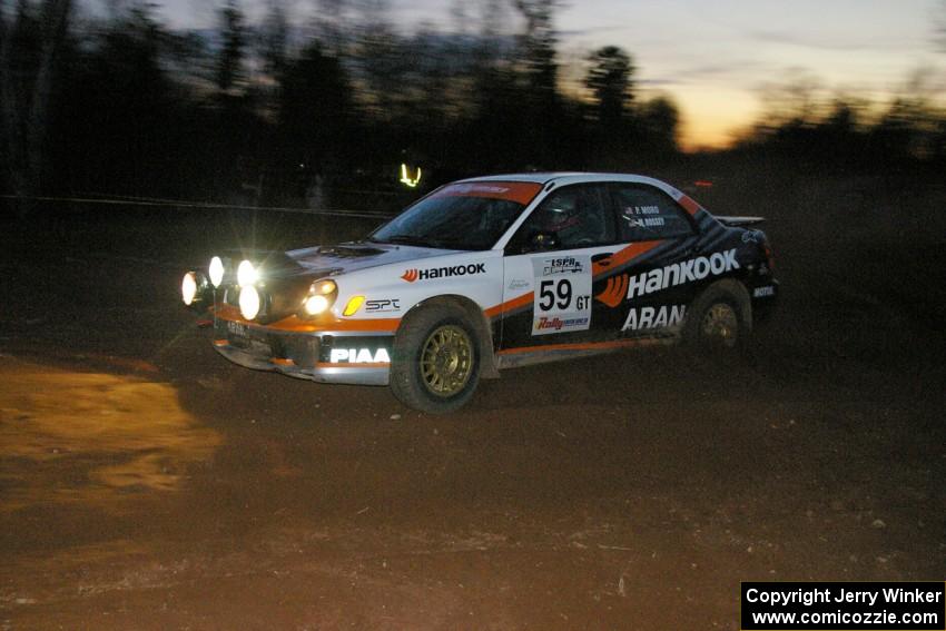 Pat Moro / Mike Rossey drift their Subaru WRX through the spectator corner on SS17, Gratiot Lake 2.