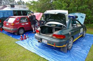 The John Kimmes / Greg Smith VW GTI and Janusz Topor / Michal Kaminski Subaru Impreza before the start of the rally.