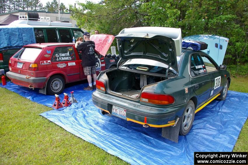 The John Kimmes / Greg Smith VW GTI and Janusz Topor / Michal Kaminski Subaru Impreza before the start of the rally.