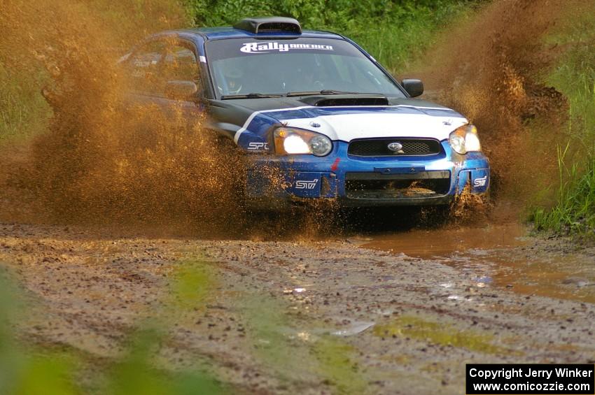 Slawomir Balda / Piotr Boczek hit a large puddle on SS5 squarely in their Subaru WRX.