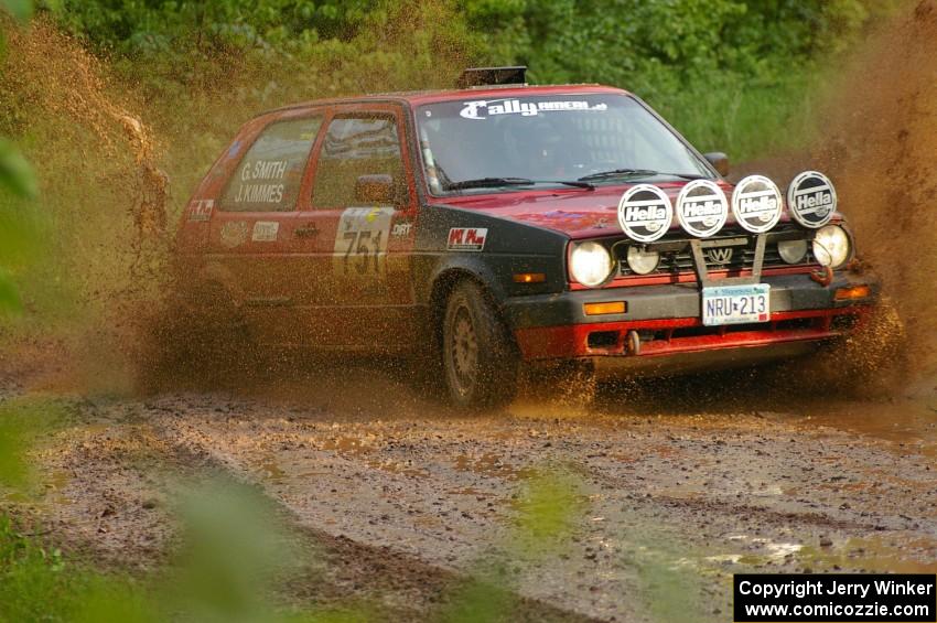 John Kimmes / Greg Smith hit a huge puddle on SS5 square in their VW GTI.