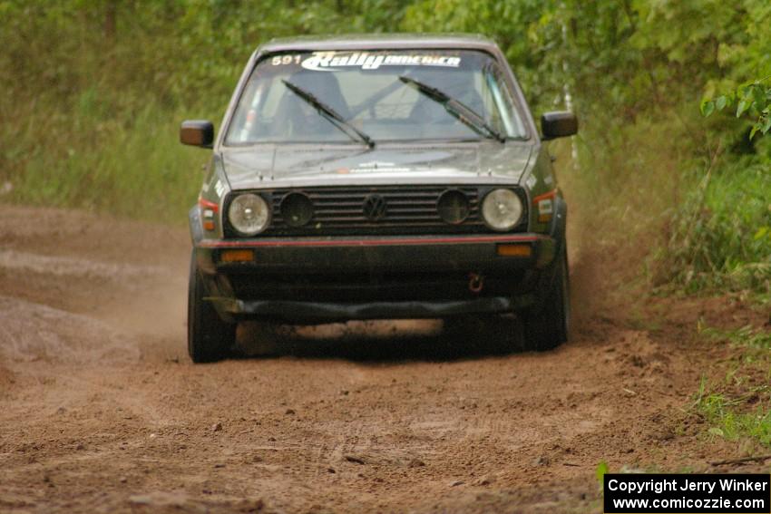 Dave Cizmas / Matt Himes drift their VW GTI through a sloppy sweeper on SS6.