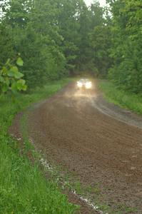Mason Moyle / Scott Putnam at speed on a very sloppy straight on SS3 in their Subaru Impreza.