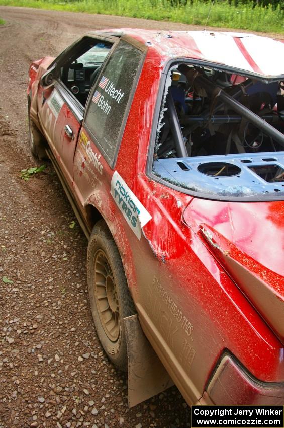 Damage to the left-hand side of the Mark Utecht / Rob Bohn Ford Mustang was minimal after the roll.