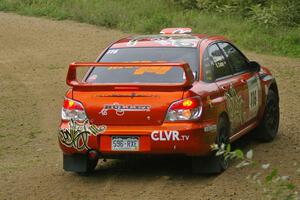 The Nate Conley / Adam Kneipp Subaru WRX STi pulls to the side on the practice stage as Adam was ill.