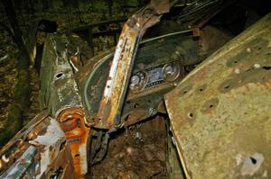 Dashboard of a wrecked 1954 Buick in the woods off Anchor-Mattson Rd.