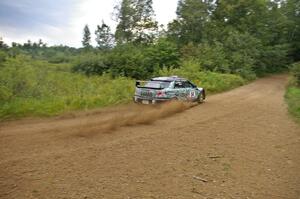 The Mark Fox / Jake Blattner Subaru WRX STi goes through the paces on the practice stage.