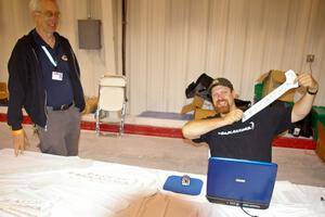 Bob Nielsen and Eric Burmeister at registration. Eric was in charge of making sure Max-Attack! competitors got their stickers.