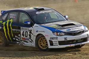 Dave Mirra / Derek Ringer get back on the gas in their Subaru WRX STi on SS1.