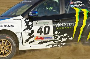 Dave Mirra / Derek Ringer at speed in their Subaru WRX STi on SS1.
