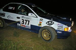 Mason Moyle / Scott Putnam nail the apex at the SS7 spectator point in their Subaru Impreza.