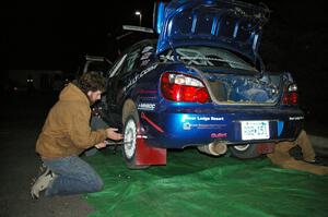 Carl Siegler / David Goodman Subaru WRX STi gets repairs at 1:30AM in the hotel parking lot.(1)