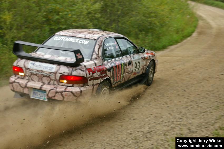 The Bob Olson / Conrad Ketelsen Subaru Impreza sets up for a left-hander on the practice stage.