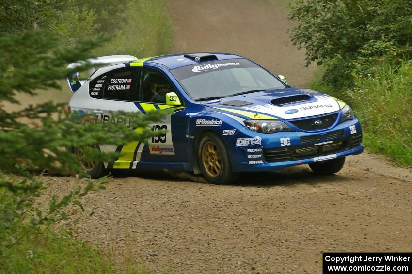 Travis Pastrana / Christian Edstrom shake their Subaru WRX STi down on the practice stage.(1)