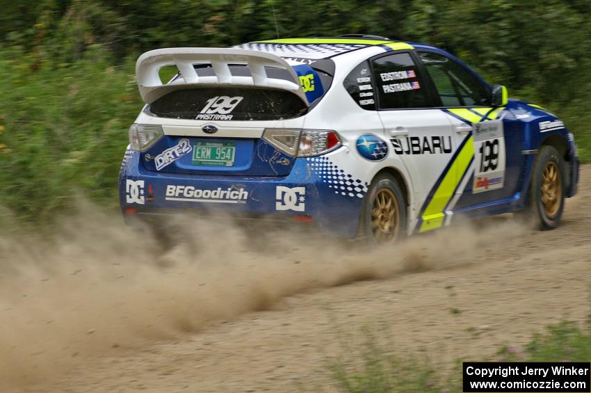 Travis Pastrana / Christian Edstrom set their Subaru WRX STi up for a left-hander on the practice stage.(2)