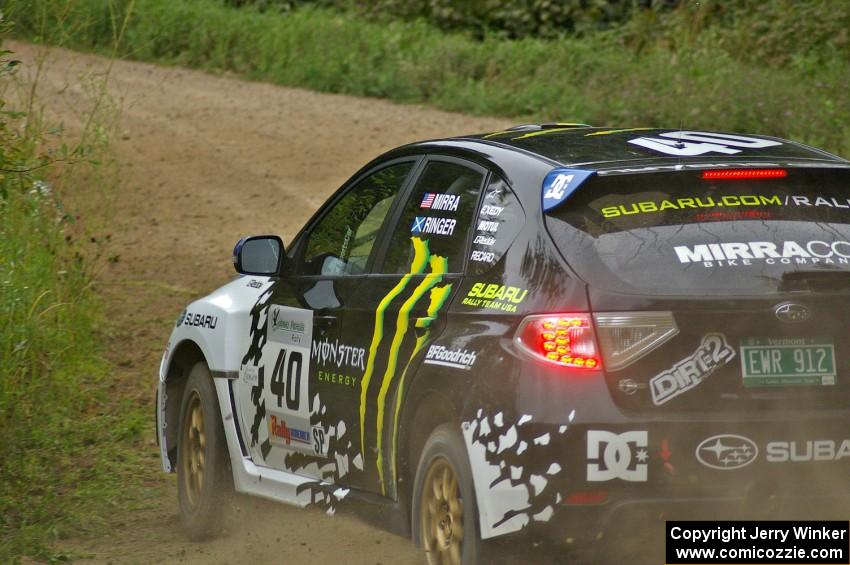 Dave Mirra / Derek Ringer prepared for a left-hander on the practice stage in their Subaru WRX STi.