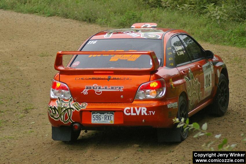 The Nate Conley / Adam Kneipp Subaru WRX STi pulls to the side on the practice stage as Adam was ill.