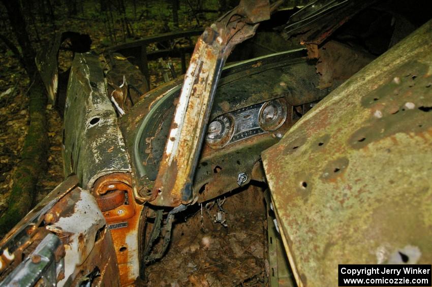 Dashboard of a wrecked 1954 Buick in the woods off Anchor-Mattson Rd.