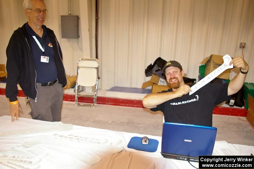 Bob Nielsen and Eric Burmeister at registration. Eric was in charge of making sure Max-Attack! competitors got their stickers.