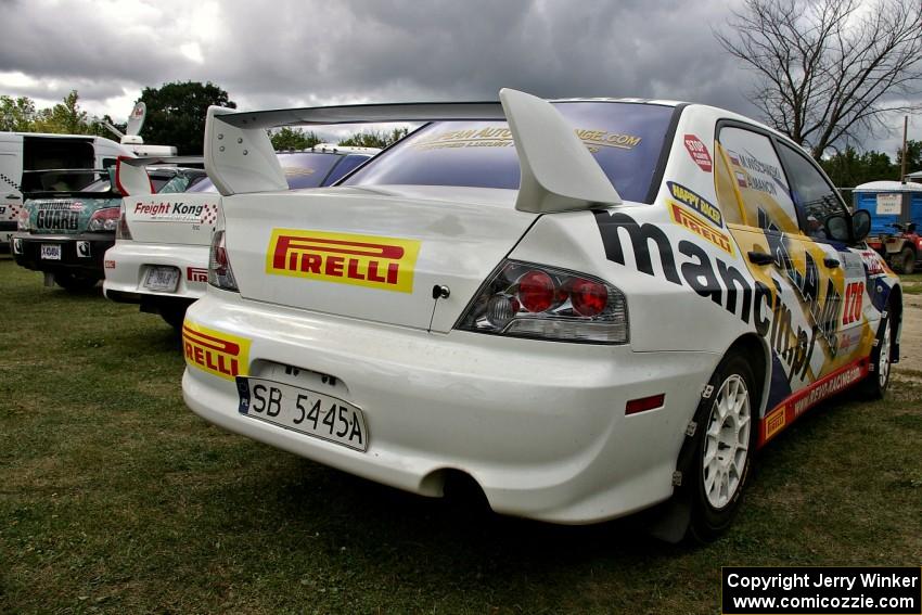 Mitsubishi Lancer Evo 9's of Andi Mancin / Maciej Wislawski and Arkadiusz Gruszka / Lukasz Wronski at parc expose.