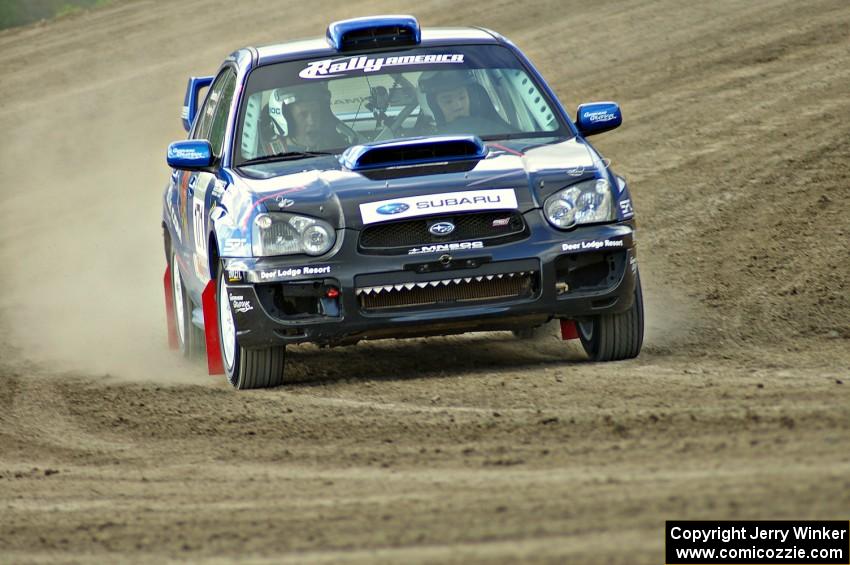 Carl Siegler / David Goodman Subaru WRX STi on the high bank on SS1.