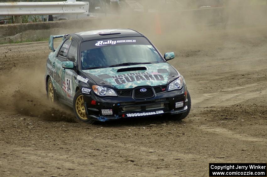 Mark Fox / Jake Blattner drift their Subaru WRX STi through a hairpin on SS1.