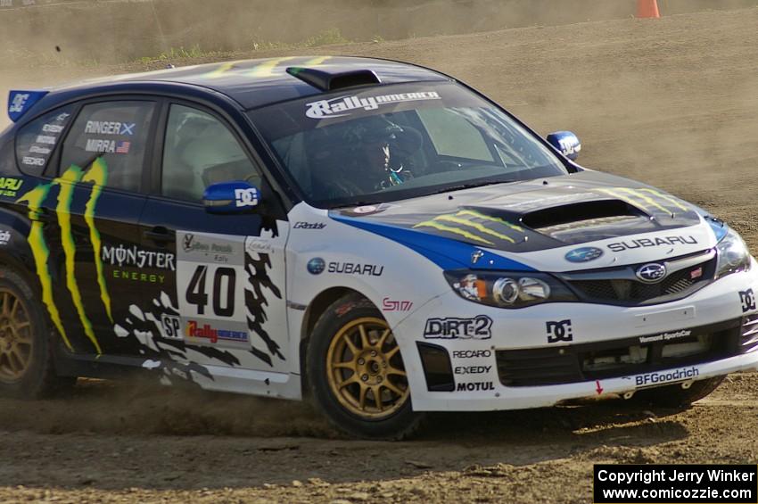 Dave Mirra / Derek Ringer get back on the gas in their Subaru WRX STi on SS1.