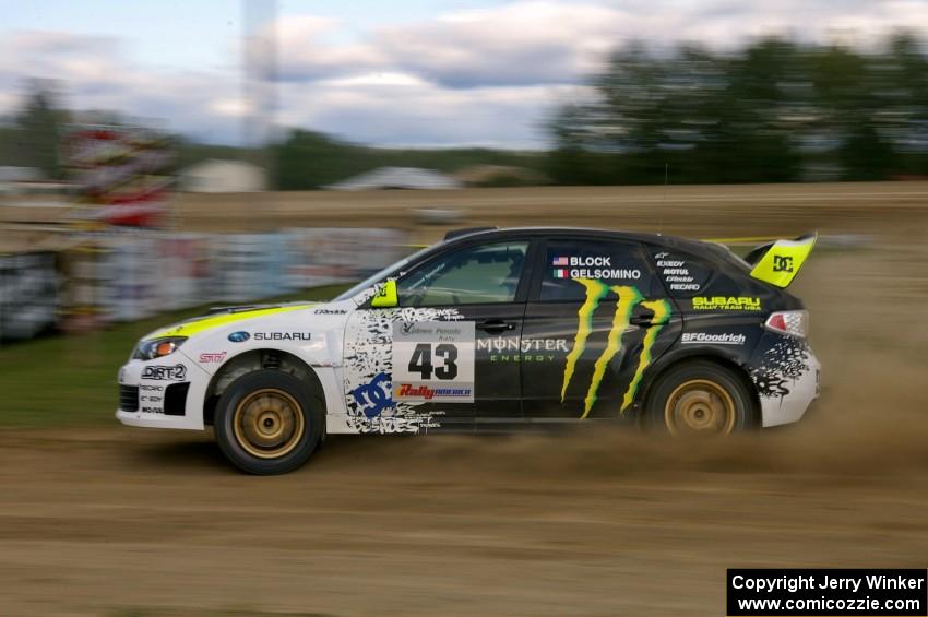 Ken Block / Alex Gelsomino drift through a left hander in their Subaru Impreza WRX STi on SS1.(3)